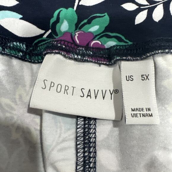 Sport Savvy Navy Floral Soft Stretchy Pull On Capri Pants Plus Size 5X Casual - Picture 3 of 10
